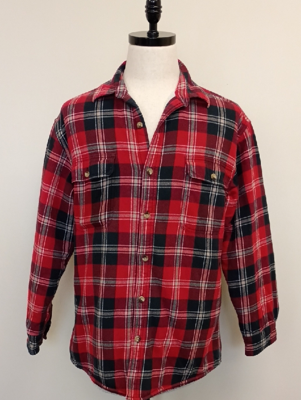RedHead Red Black Plaid Flannel Shirt Jacket Button Front Size Large